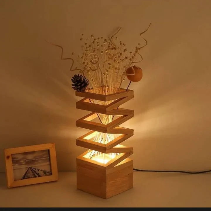 Modern Wooden Spiral Table Lamp – Natural Wood LED Light for Home & Office Decor