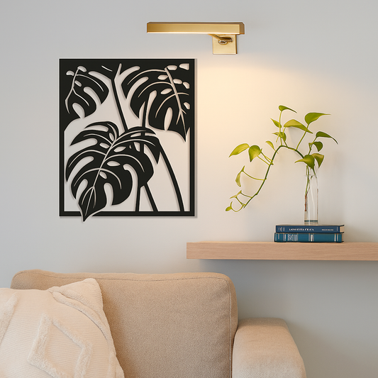 Black Tropical Leaf Wood Wall Art Panel – Modern Botanical Wall Decor