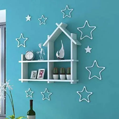 “White house-shaped wall shelf for modern home decor, made from laminated MDF and used to organize books, toys, and plants.”