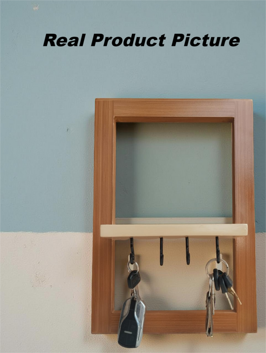 Modern Wall-Mounted Wooden Key Holder with Shelf & Hooks