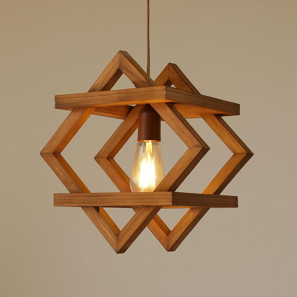 Geometric black wood pendant light with Edison bulb for modern interiors