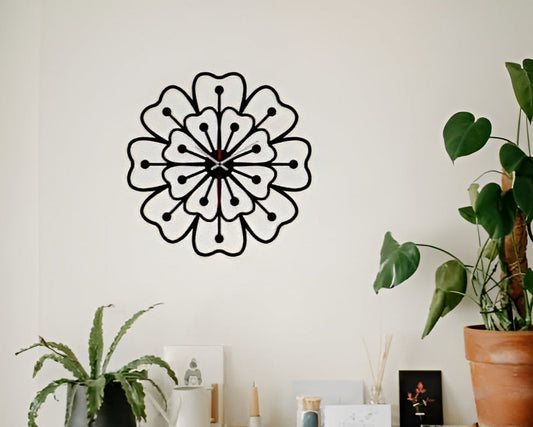 Modern Black Flower Wall Clock | Silent Non-Ticking Decorative Timepiece