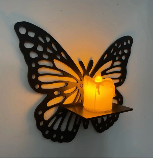 Pack of 2 3D Butterfly Wooden Wall Shelf Decorative Display for Living Room, Home Décor |  Candles Included