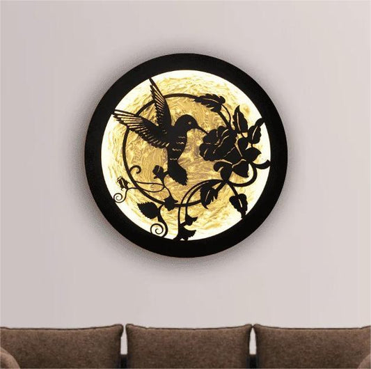 Hummingbird Floral Wooden LED Wall Art