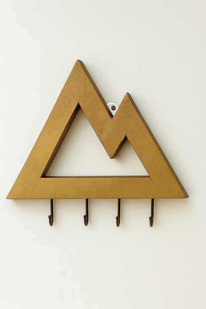 Beautiful Mountain-Shaped Wooden Key Holder - Gold Colour