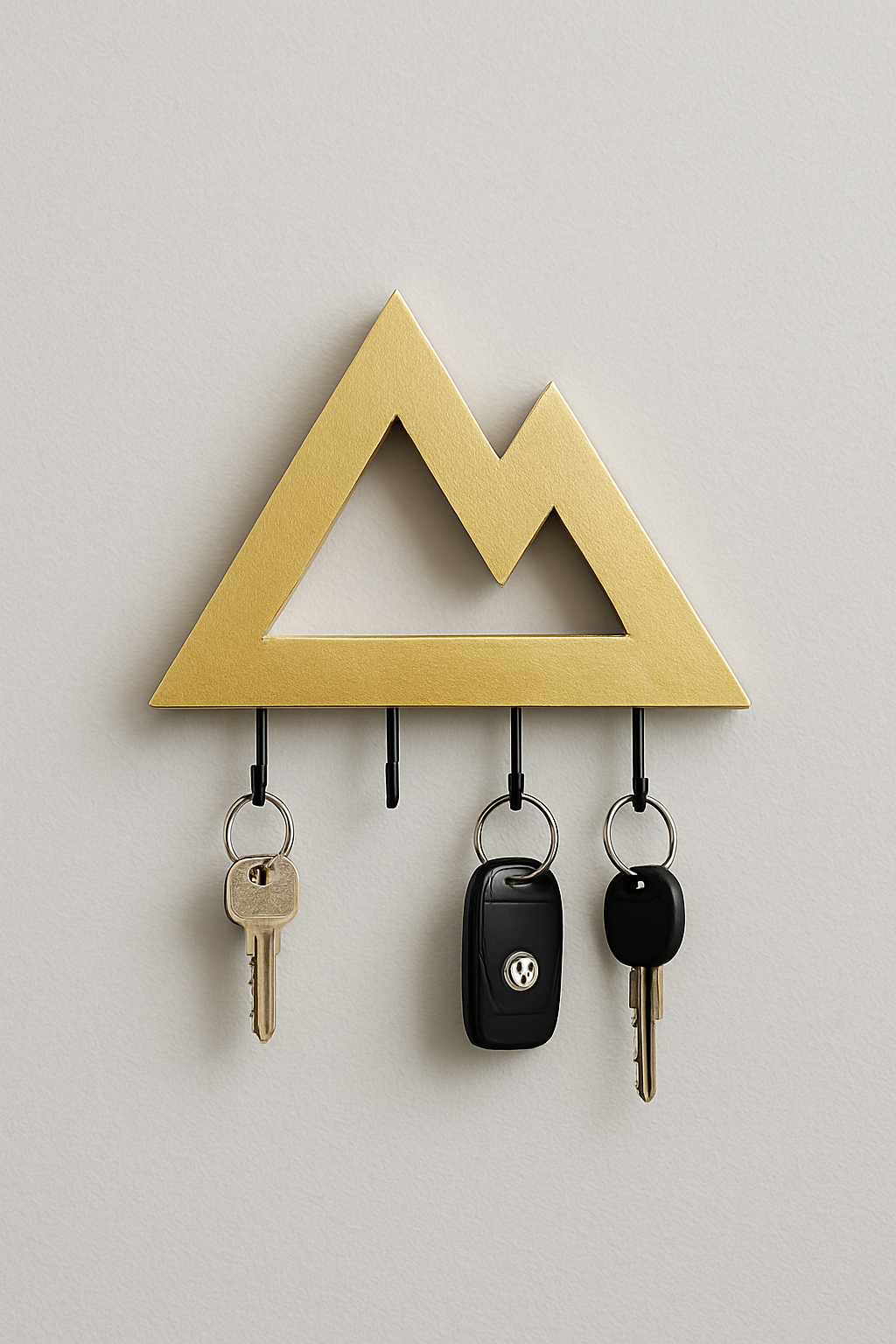 Beautiful Mountain-Shaped Wooden Key Holder - Gold Colour