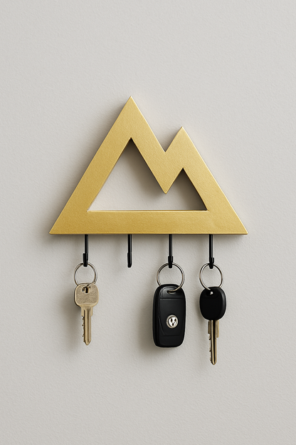 Beautiful Mountain-Shaped Wooden Key Holder - Gold Colour