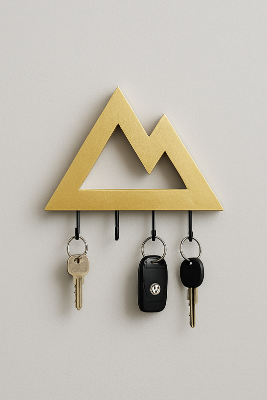 Beautiful Mountain-Shaped Wooden Key Holder - Gold Colour