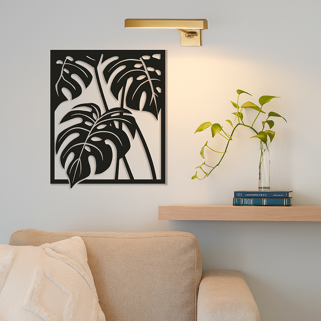 Black Tropical Leaf Wood Wall Art Panel – Modern Botanical Wall Decor