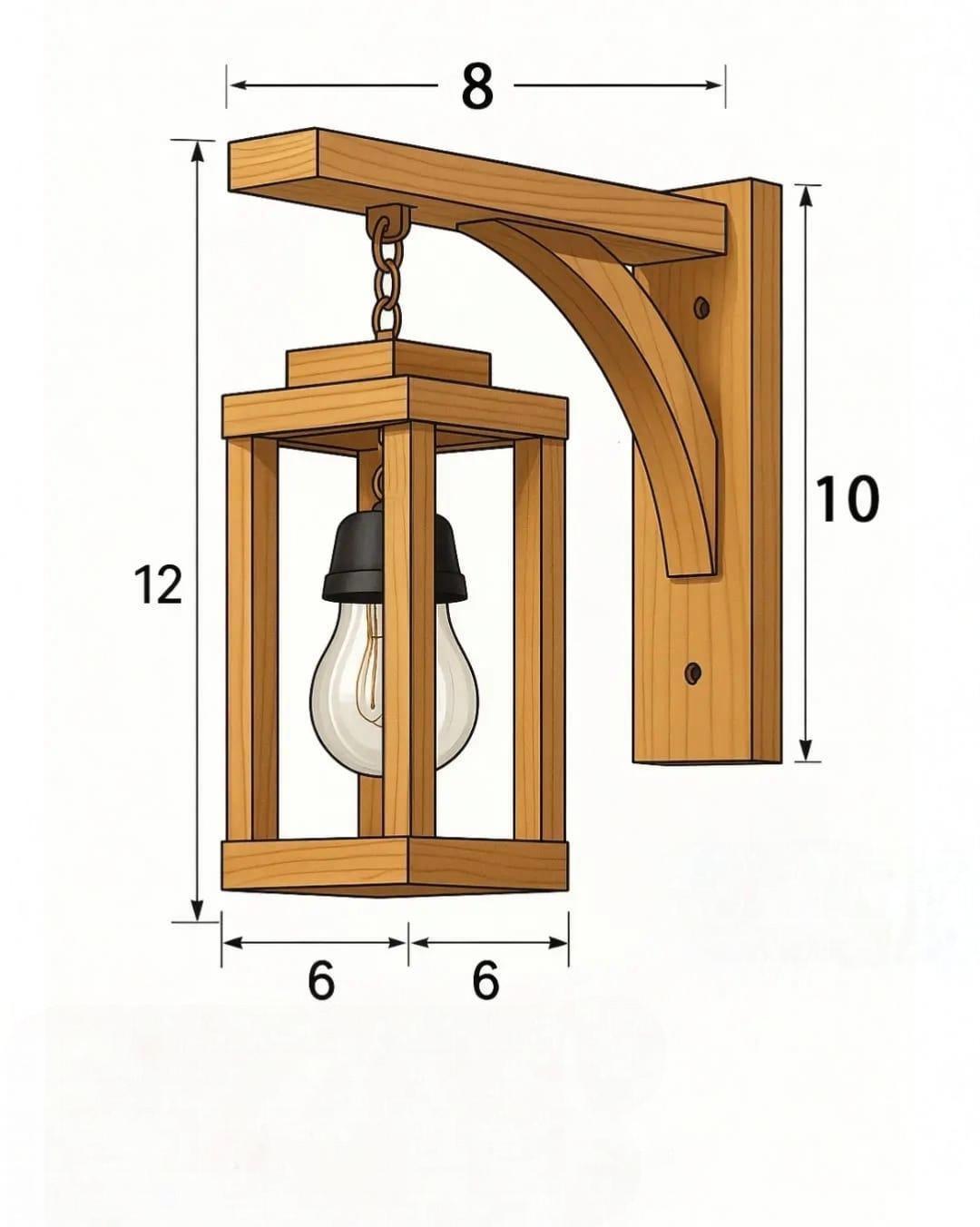 "Handcrafted natural pine wood homestead wall lantern mounted on a red brick exterior wall"