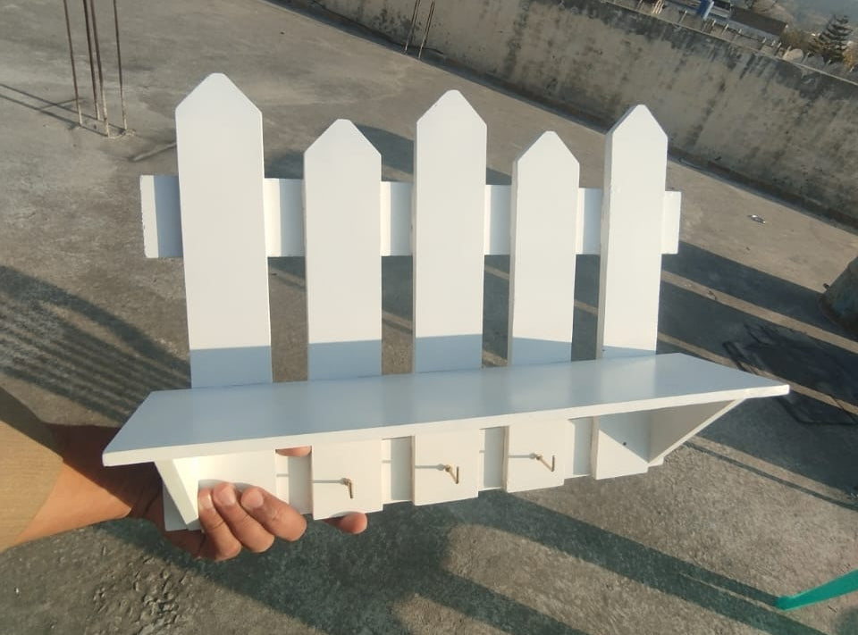 Beautiful White Wall Shelf With Key Holders