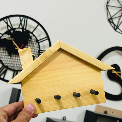 Wooden House-Shaped Key Holder | Modern Wall Mount Organizer