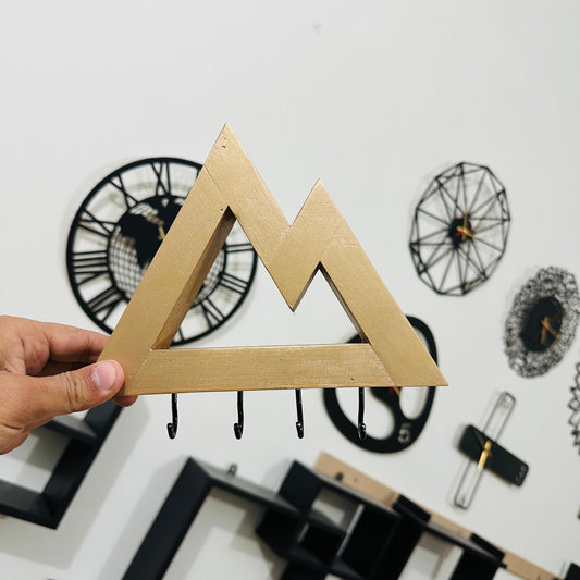 Beautiful Mountain-Shaped Wooden Key Holder - Gold Colour
