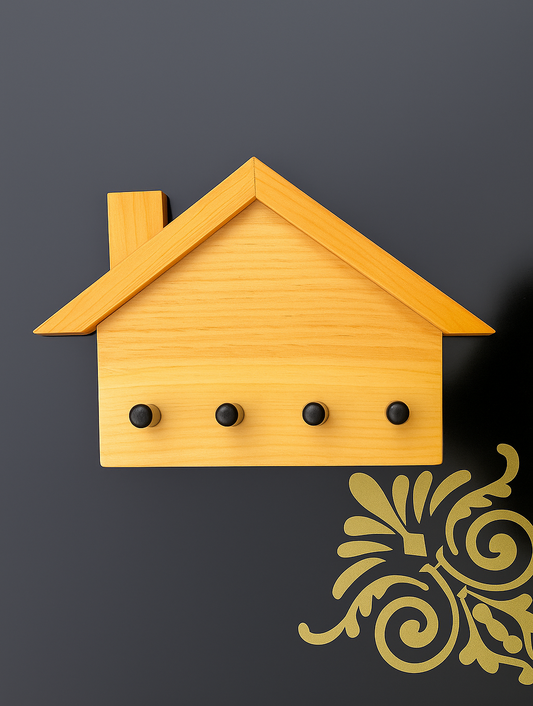 Wooden House-Shaped Key Holder | Modern Wall Mount Organizer
