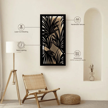 Decorative wall panel with leaf pattern in a modern room setting