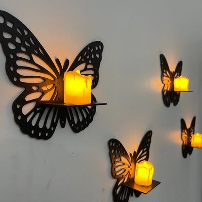 Pack of 2 3D Butterfly Wooden Wall Shelf Decorative Display for Living Room, Home Décor |  Candles Included