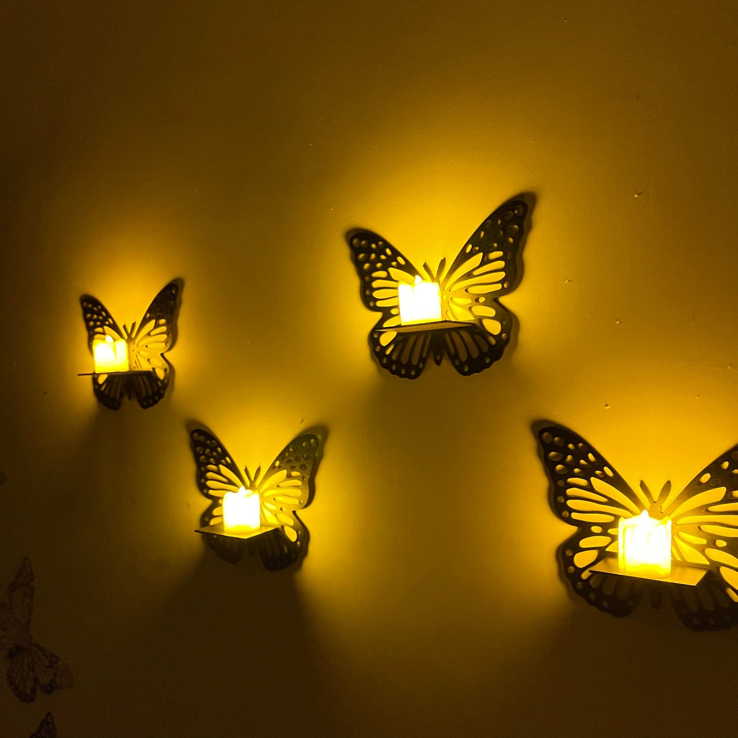 Pack of 2 3D Butterfly Wooden Wall Shelf Decorative Display for Living Room, Home Décor |  Candles Included