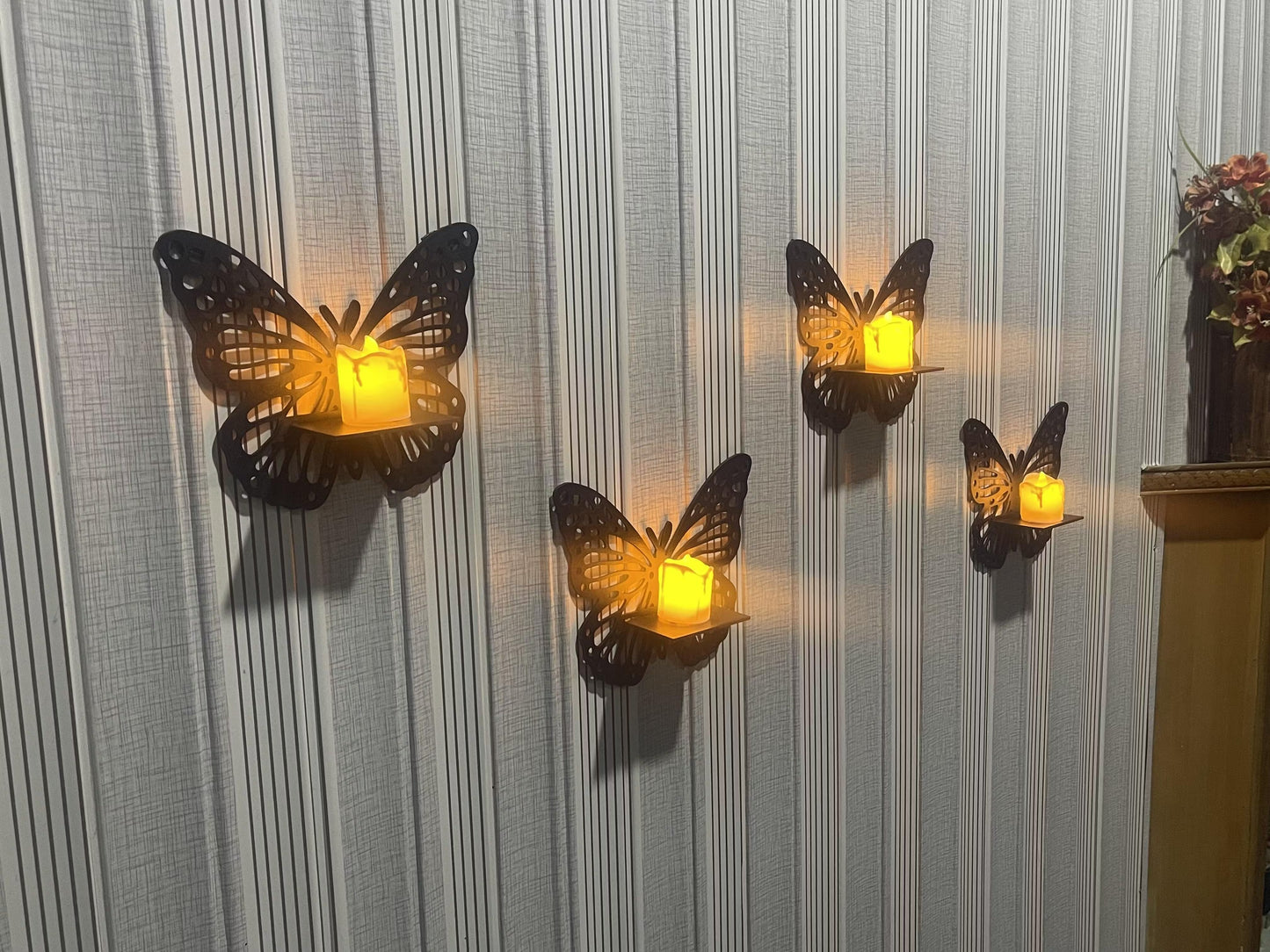 Pack of 2 3D Butterfly Wooden Wall Shelf Decorative Display for Living Room, Home Décor |  Candles Included