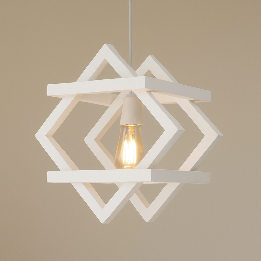 Geometric black wood pendant light with Edison bulb for modern interiors